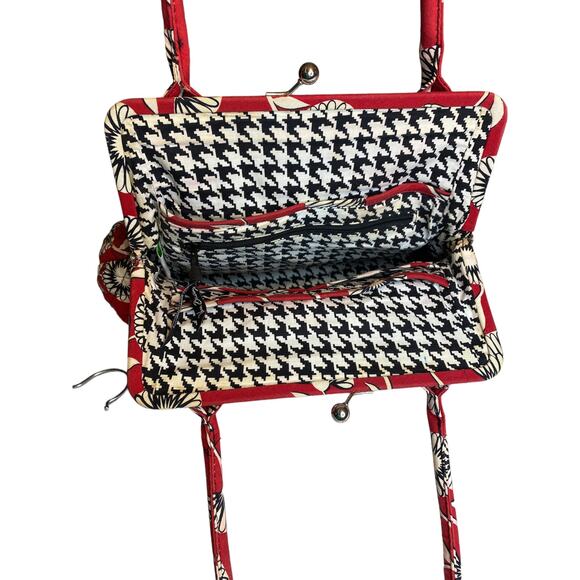 Vera Bradley Deco Daisy Frame Purse with Houndstooth Interior Black & Red - Picture 6 of 9